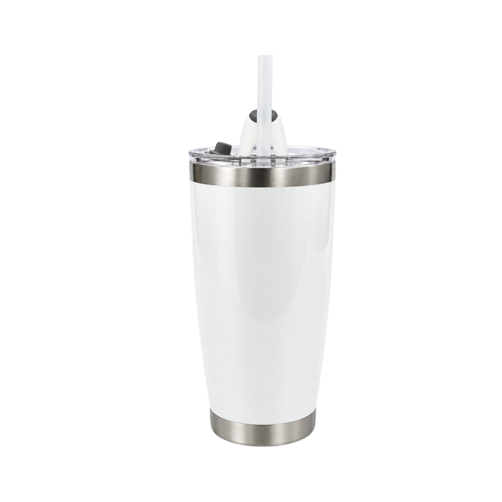[P285908] VASO, ACERO INOXIDABLE, BLANCO, 20 ONZAS, térmico doble pared con tapa plástica sello de silicón para sublimar