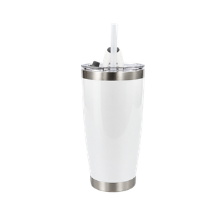 VASO, ACERO INOXIDABLE, BLANCO, 20 ONZAS, térmico doble pared con tapa plástica sello de silicón para sublimar
