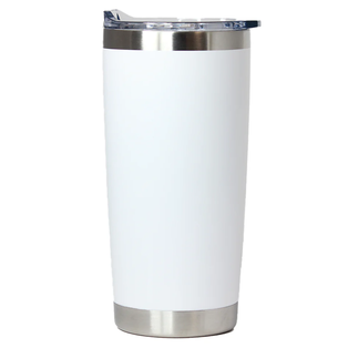 VASO, ACERO INOXIDABLE, BLANCO, 20 ONZAS, térmico doble pared con tapa plástica sello de silicón para sublimar