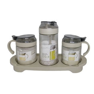 set, vidrio, , de 3 dispensadores , con agarrador y tapa 500 ml y 300 ml