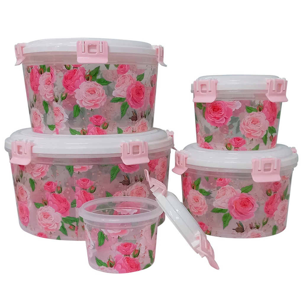 [H532084] set, plástico, , de 5 herméticos , redondos con tapa