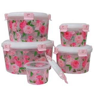 set, plástico, , de 5 herméticos , redondos con tapa