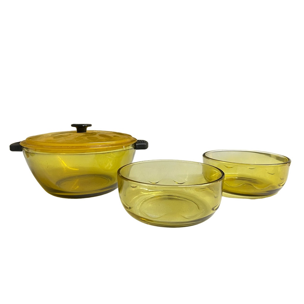 [H570947] set, vidrio, transparente,  nd, olla con 3 bowls