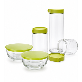 set de frascos, vidrio, transparente,  nd, 3 frascos y 2 bowl