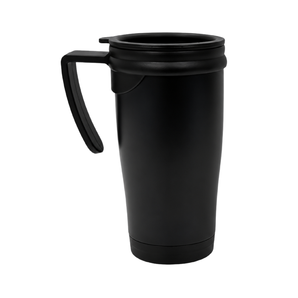 [P251263] Taza, Acero Inoxidable, Negro Mate, 450 Ml Dull Con , Interior Plastico  