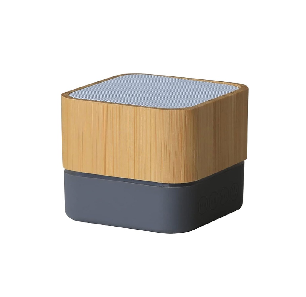 [TG104125] Bocina, Bambú, Gris, 6*6*5 Cm Inalambrica , Cuadrada Cushin Con Base De Color