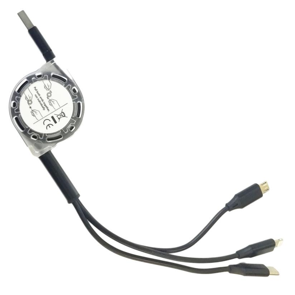 [TG104137] Cable plastico negro 1m USB con conectores C y micro Lighting