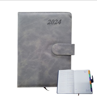 Agendas, Imitacion Cuero, Gris, A5 2024 Con , Cierre Magnetico