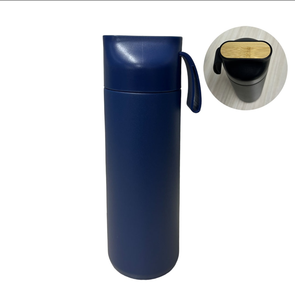 [P251335] Pachon, Acero Inoxidable, Azul Oscuro, 600 Ml Camly 7*23 , Doble Pared Top De Bambu