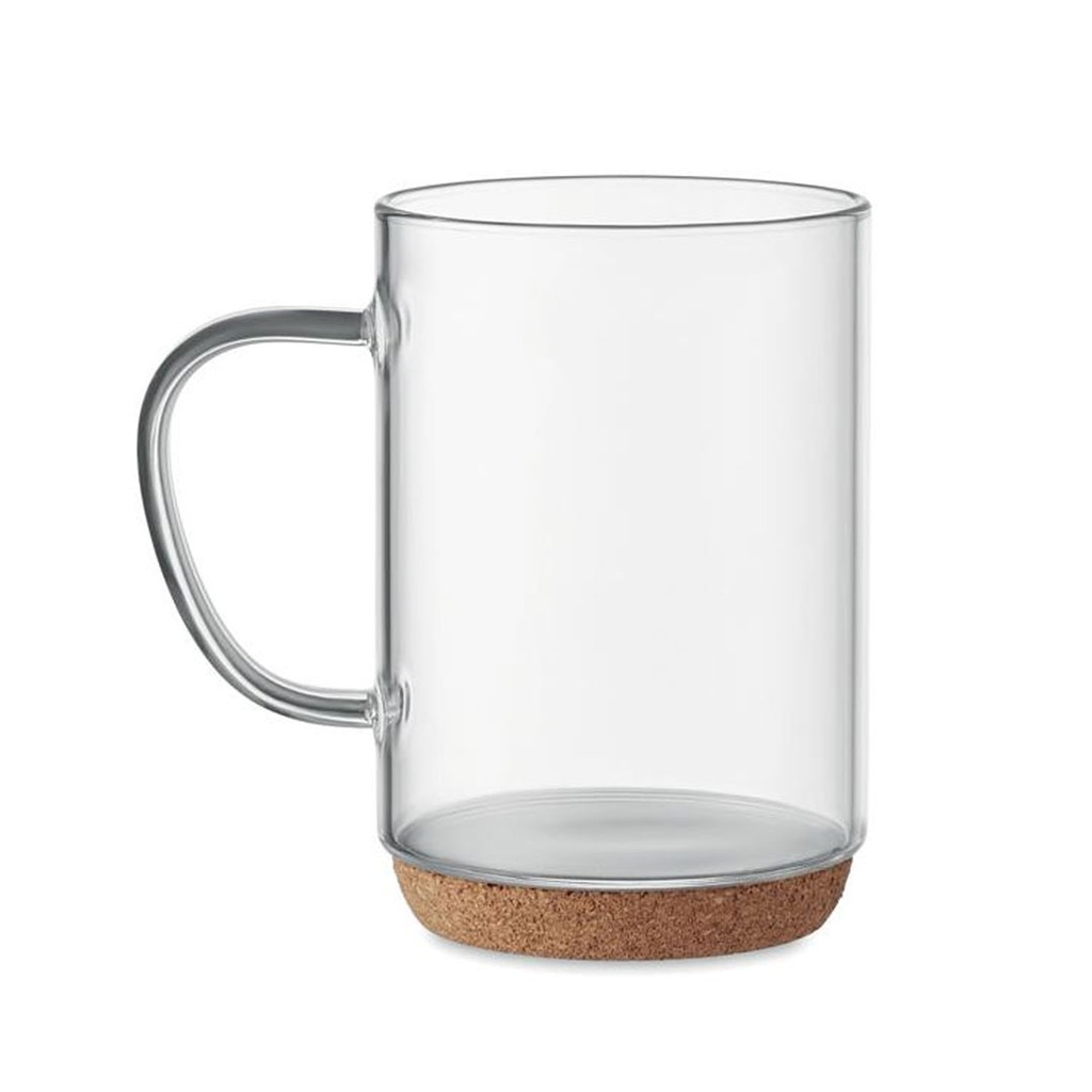 [P251345] Taza Borosilicato Transparente 8*10.5 CM Con Base De Corcho