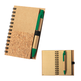 Libreta Cartón Verde 9.5*15 Cm Frente Medio De Corcho Y Lapicero