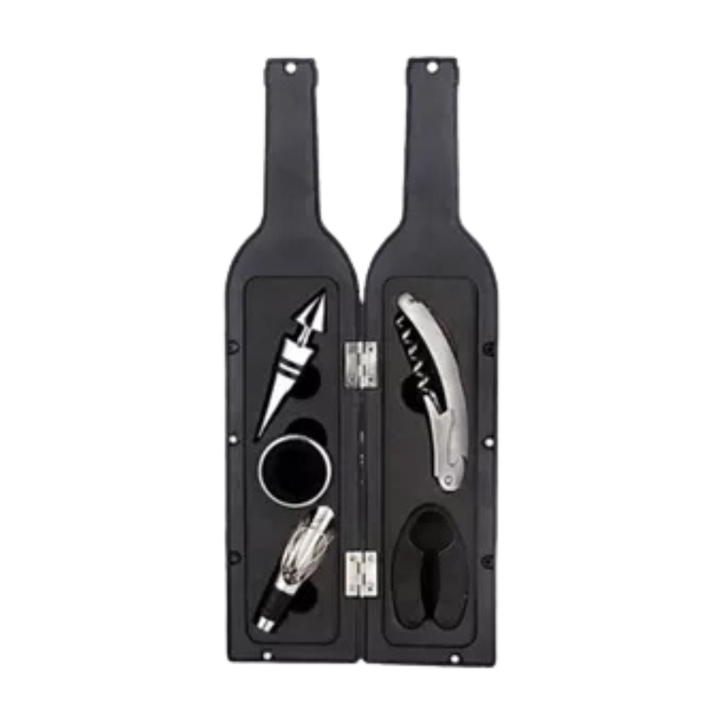 [P298043] Set De Vino Plástico Plateado 7*32.5 Forma Botella Tapon Dosificador Argolla Sacacorcho