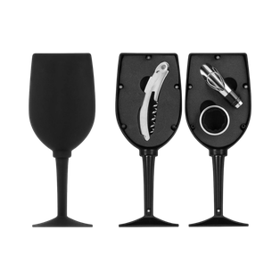 Set De Vino Plástico Negro 23*8 Forma De Copa Dosificador Argolla Sacacorcho