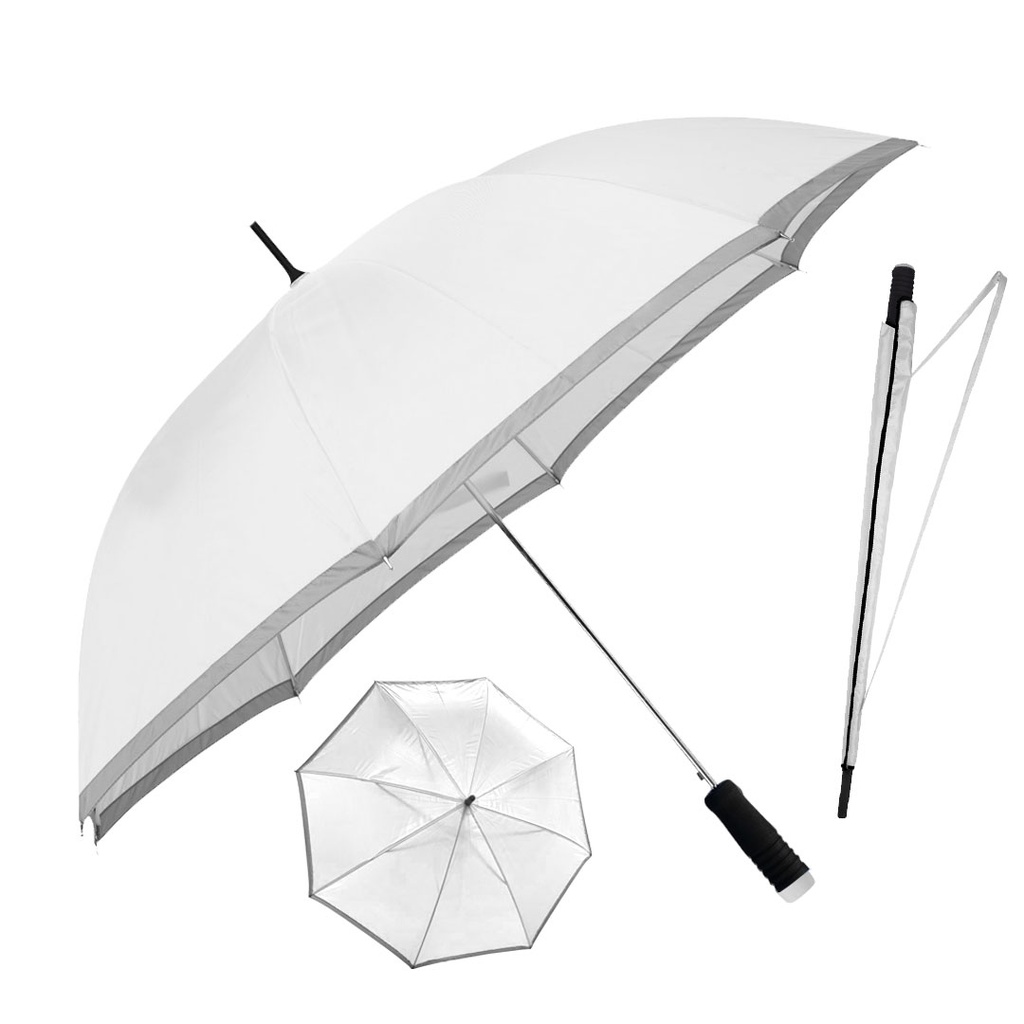 [P271111] Sombrillas Poliester Blanco Con Orilla Gris