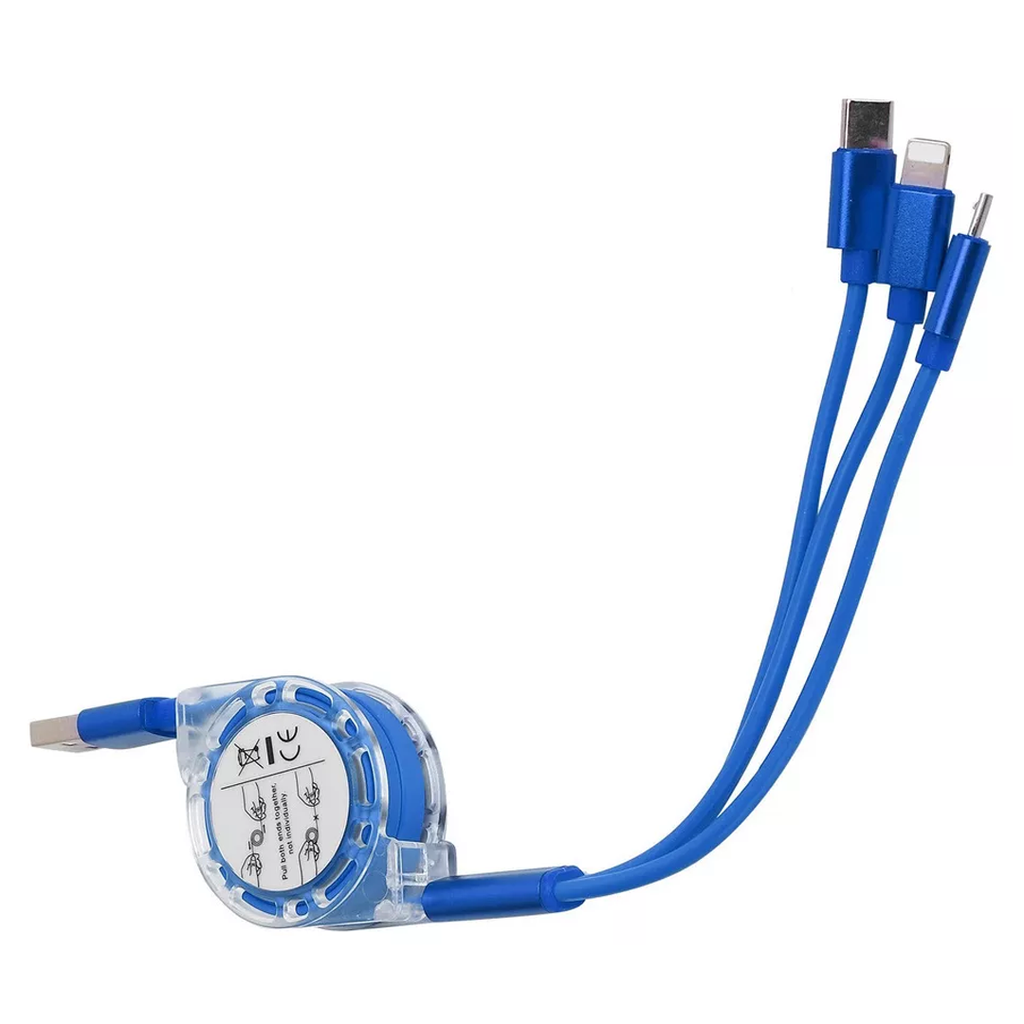 [TG104145] Cable Plástico Azul 2 M Usb Retractil Conector C Micro Y Lightning