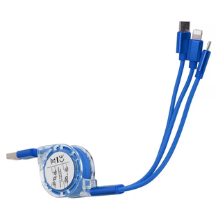 Cable Plástico Azul 2 M Usb Retractil Conector C Micro Y Lightning