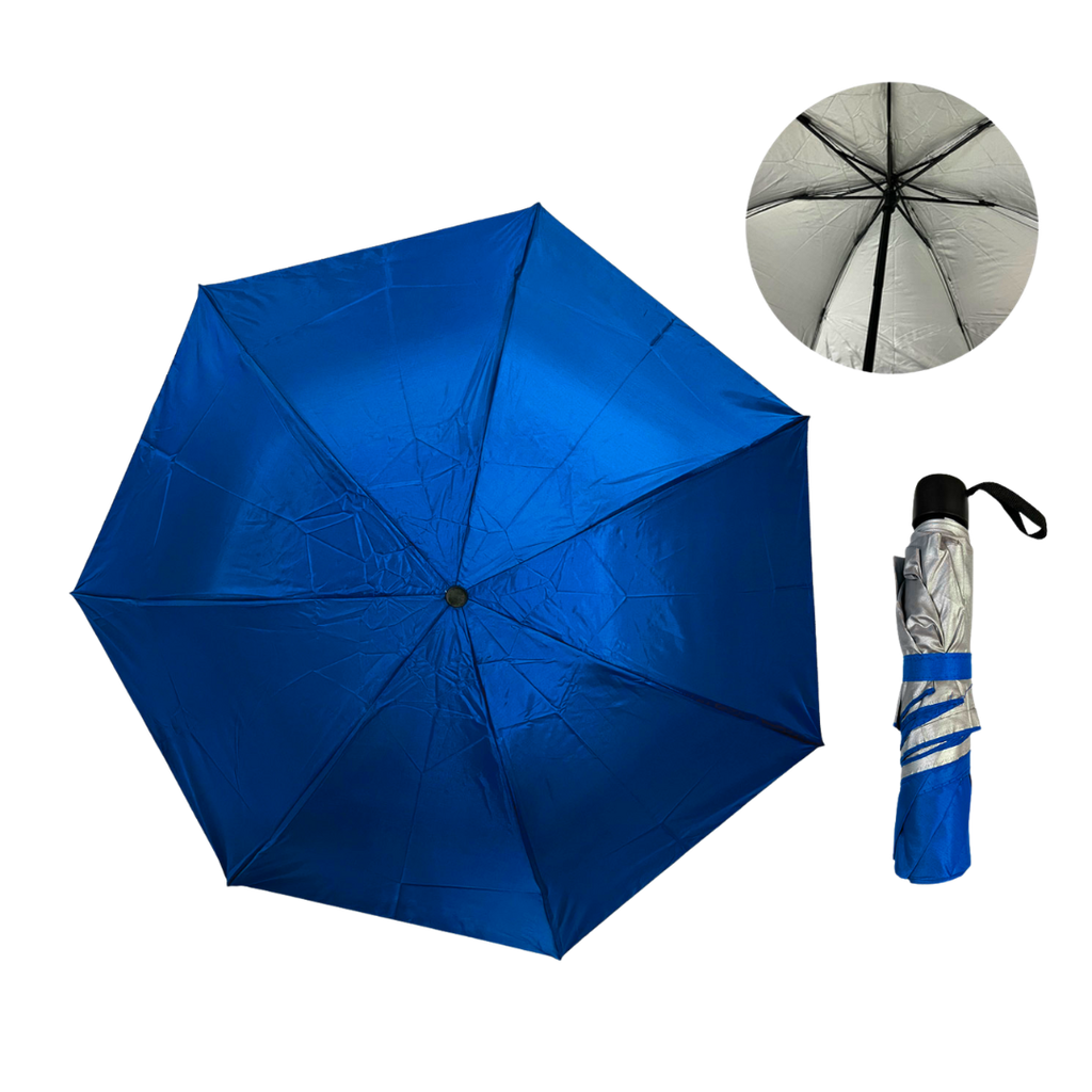 [P271114] Sombrilla Poliester Azul Reflex 55 Cm Secretarial Silver Back 7 Varillas De Acero