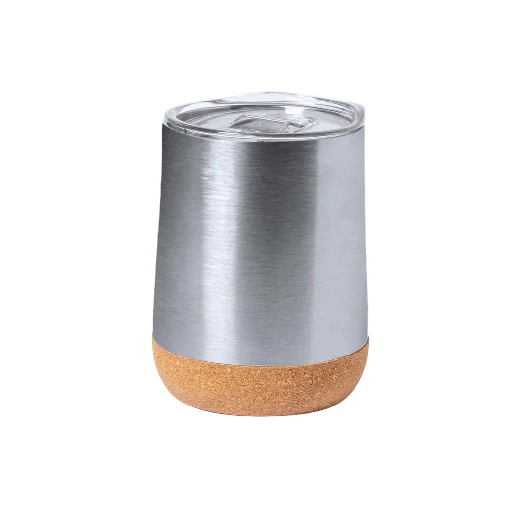 [P251369] Vaso Acero Inoxidable plateado 330 ml Ellie doble pared base de corcho