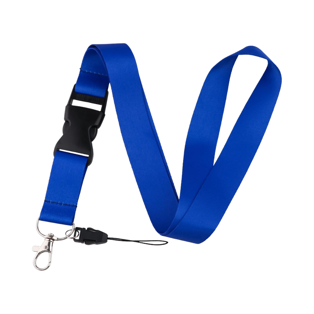 [P266094] Portagafete poliester azul reflex 48*2 cm Mendel Liso con gancho negro