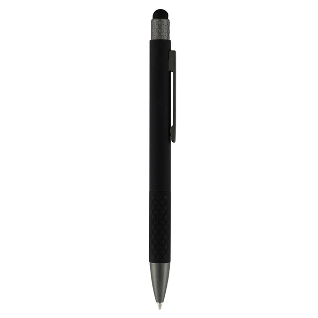 [P286111] Lapiceros aluminio negro 14.5 cm Spot siliconeado touch y antideslizante