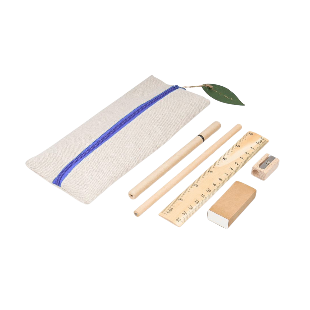[E389314] Estuches lona azul reflex 9*20 cm Eco set 6 pcs