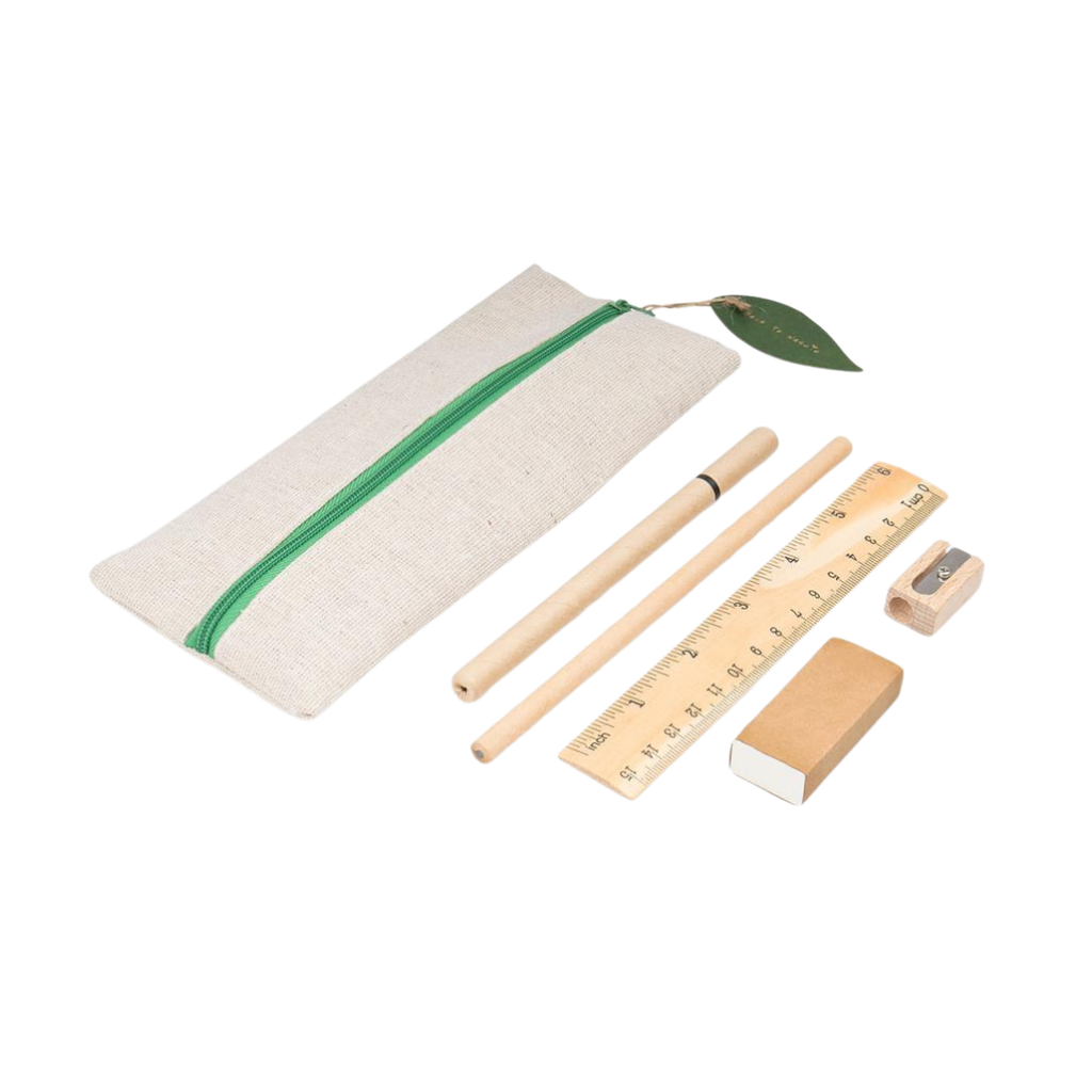 [E389315] Estuches lona Verde 9*20 cm Eco set 6 pcs