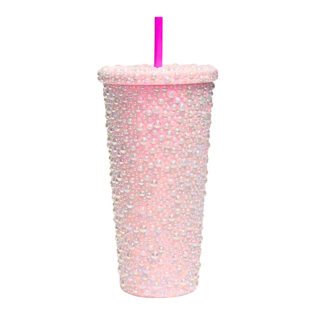 [P251394] Vaso Plástico Rosado 660 Ml Con Gotas Iridiscentes