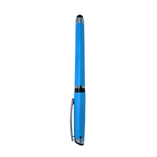 Lapiceros plástico celeste 14.5 cm siliconeado con touch y tinta gel