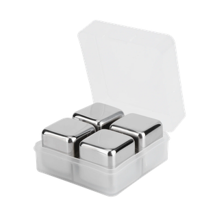 Cubo acero inoxidable plateado 2.7*2.7*2.7 cm set 4 pcs en caja negra