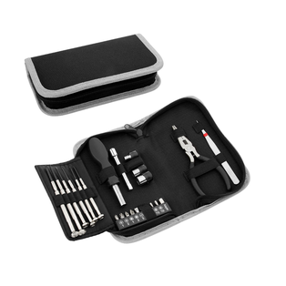 Herramienta acero inoxidable negro 24 pcs estuche de tela