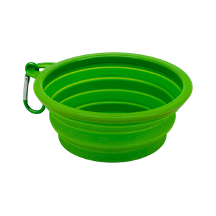 Tazon Silicón verde 350 ml expandible con arnés para mascota