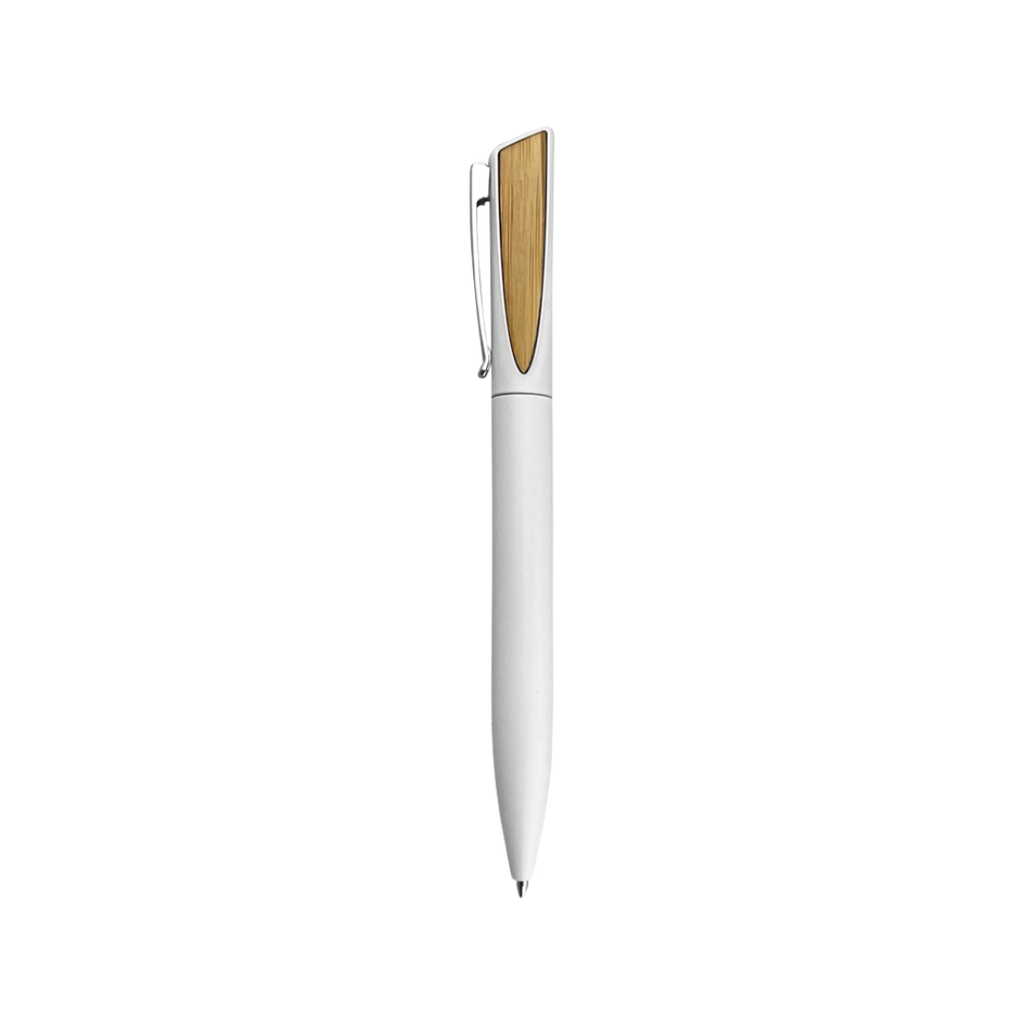 [P286178] Lapiceros aluminio blanco crust con detalle de bambú