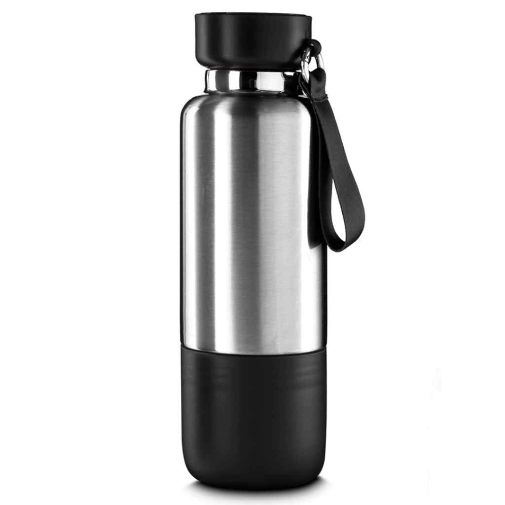 [P251414] Termo Acero Inoxidable Negro 500 ml warrior con pastillero cinta y taza base plástica