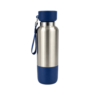 Termo acero inoxidable azul oscuro 500 ml Warrior con pastillero cinta y taza base plástica