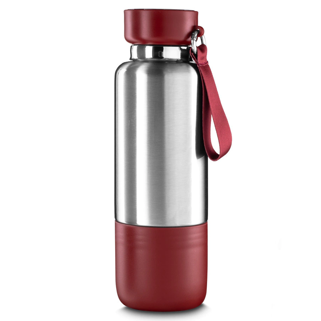 [P251417] Termo acero inoxidable rojo 500 ml Warrior con pastillero cinta y taza base plástica