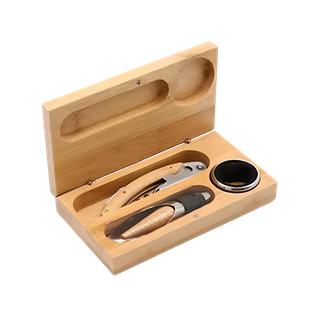 Set De Bar, Acero Inoxidable plateado 3 Pcs con detalles y caja de madera