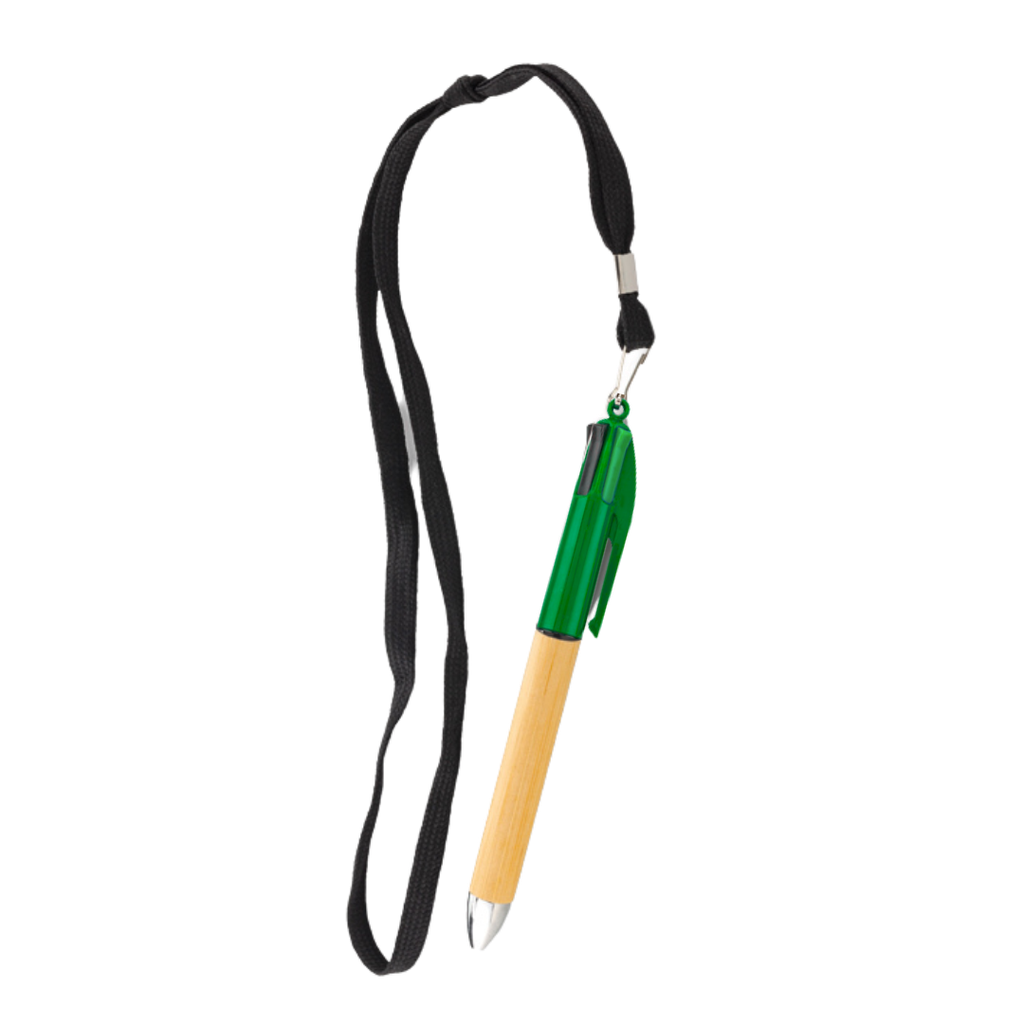 [P286166] Lapiceros Bambú Verde 4 Puntas De Colores Con Cinta