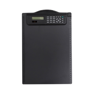 Tabla plástico negro A4  con gancho de calculadora solar