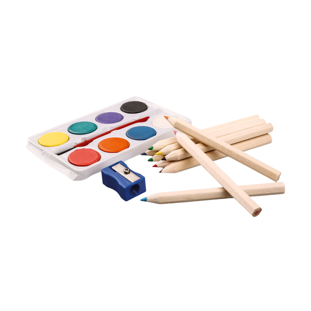 [E389334] Crayones Madera Natural 3.5 plg  10 colores con 8 acualeras surtidos