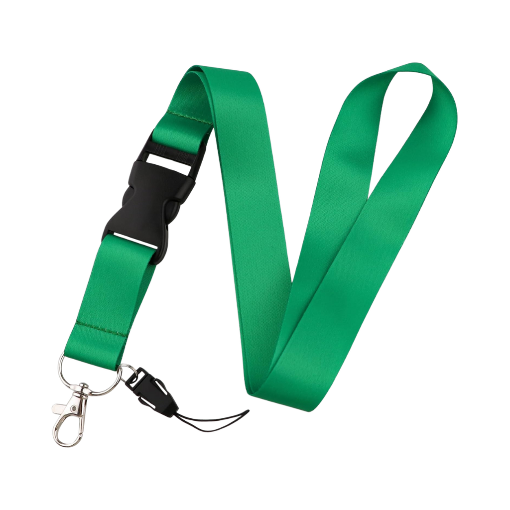 [P286195] Portagafete Poliester verde 48*2 cm  mendel liso con gancho negro