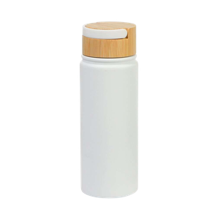 Pachón Acero Inoxidable Blanco 18 oz Ponch Doble Pared Tapa De Bambú