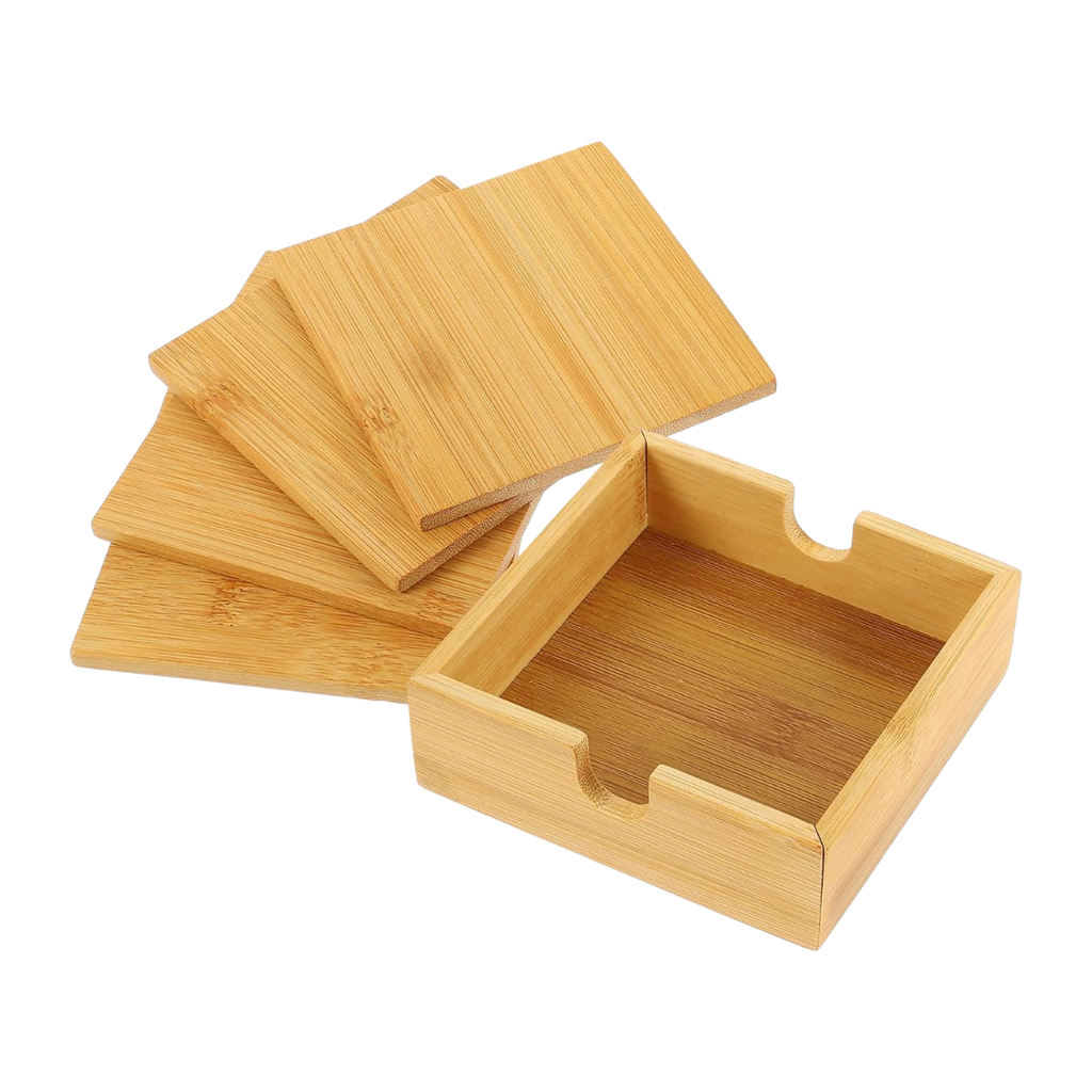 [P298114] Posavasos bambú natural 10*10 cm set con base