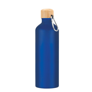 Botella aluminio azul oscuro mate 750 ml tapa de bambú y arnés