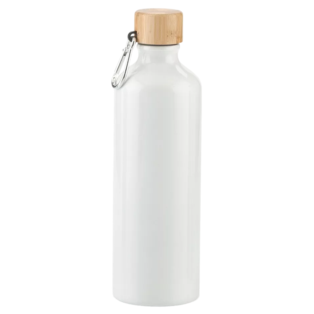 [P251437] Botella aluminio blanco mate 750 ml tapa de bambú y arnés