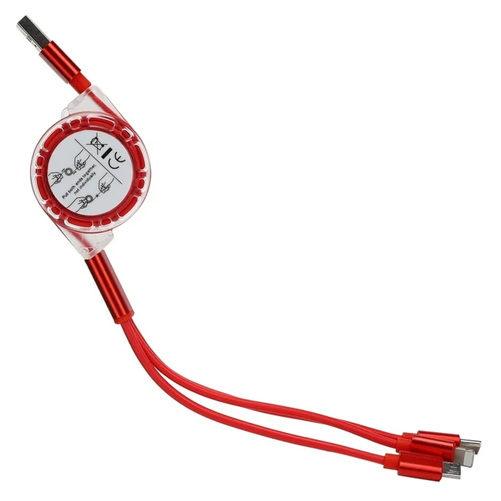 [TG104154] Cable Plástico Rojo 1 M Usb Retráctil con conectores C micro y lightning