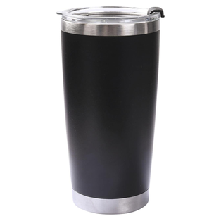 VASO, ACERO INOXIDABLE, NEGRO MATE, 20 oz, térmico doble pared con tapa plástica sello de silicón