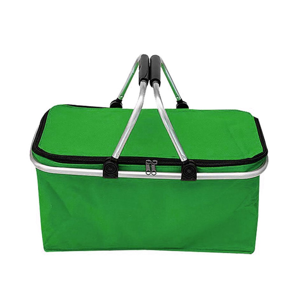 [H552046] Canasta Oxford Verde 47*28*23 Cm Picnic Doble Agarrador De Aluminio