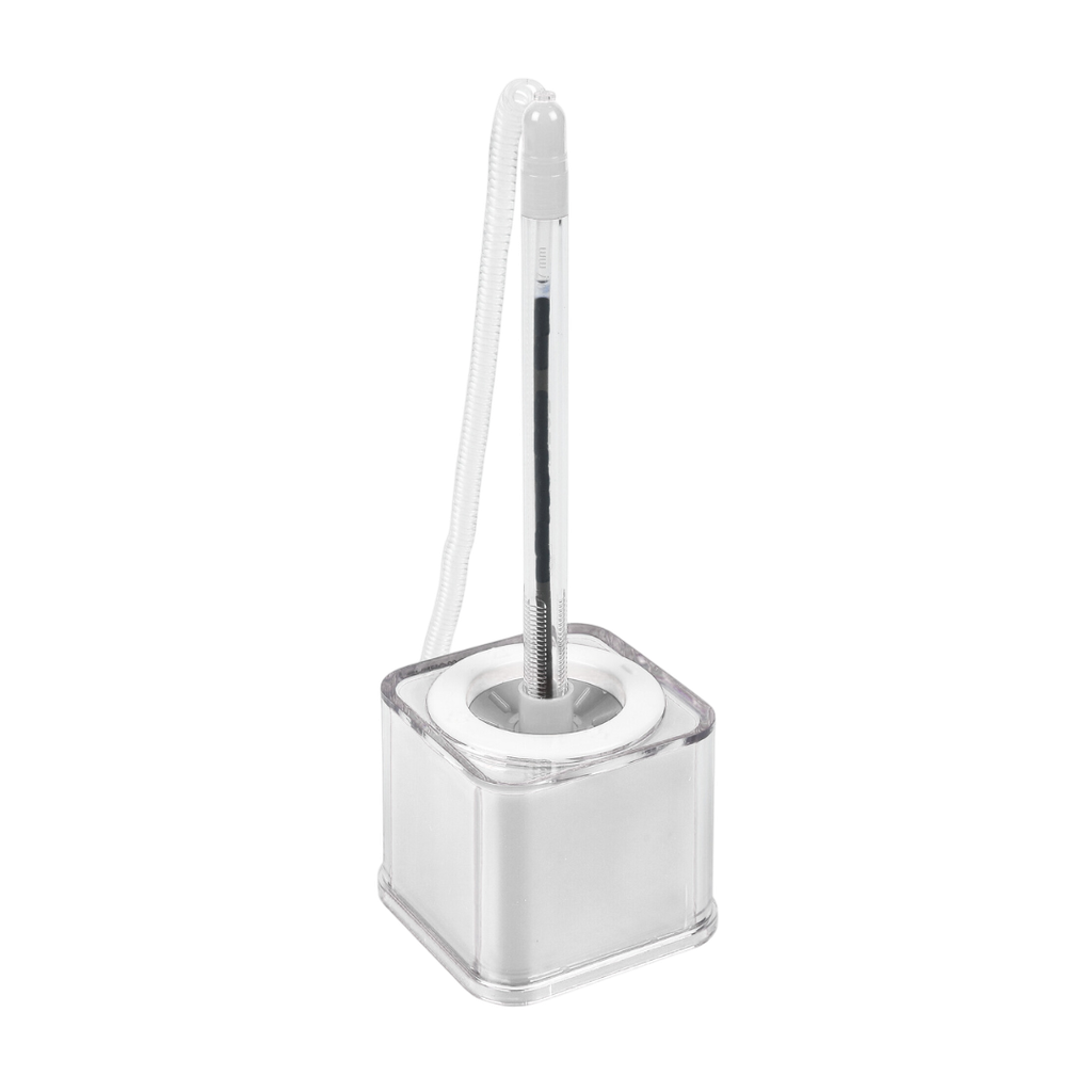 [P286200] Lapiceros Plástico Blanco 17 cm Cúbico Con Base 5*5 Cm Y Resorte