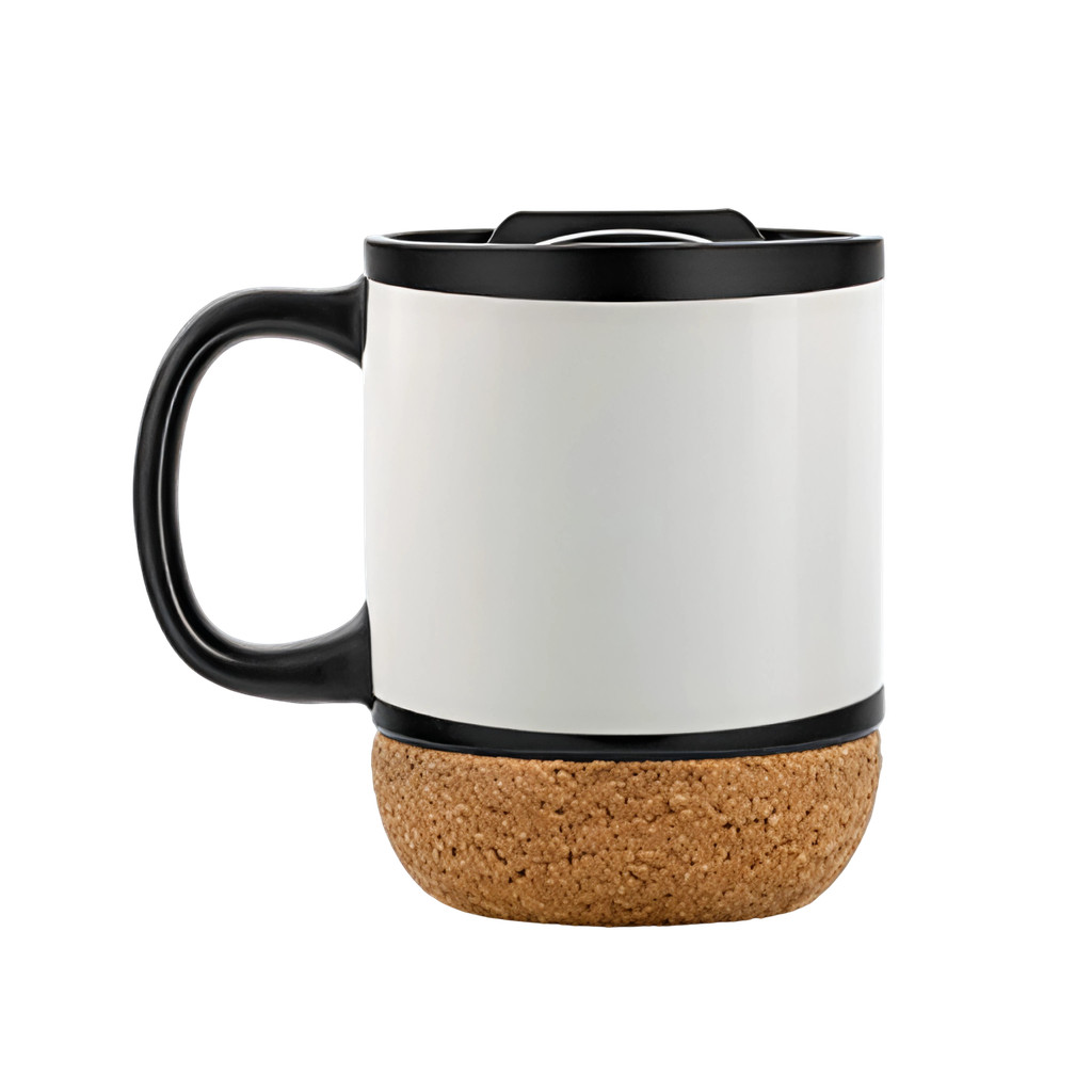 [P251443] Taza Cerámica Negro Mate 380 Ml 12 oz Para Sublimar Base De Corcho