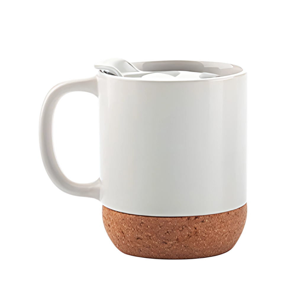 [P251444] Taza Cerámica Blanco Mate 380 Ml 12 oz Para Sublimar Base De Corcho